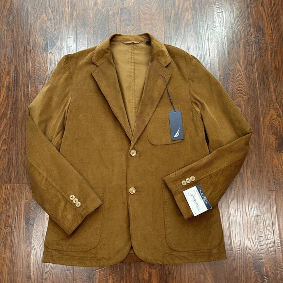 Nautica Corduroy Blazer Men M Brown Sport Coat Classic Fit Stretch Button Jacket - Picture 2 of 9